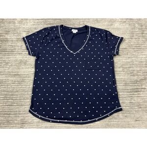 Splendid Top Womens Small Blue White Polka Dot Short Sleeve‎ Pocket Cotton Blend